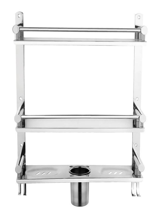 BSP 5-in-1 Heavy-Duty 3-Layer Stainless Steel Bathroom Shelf Rack with Dual Soap Holder, Toothbrush Holder & Tumbler | Rust-Proof Bathroom Accessories Organizer - Image 5